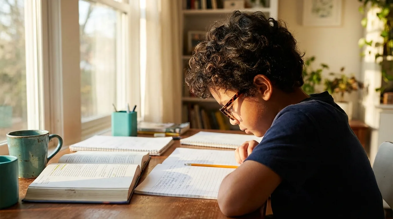Child studying with glasses
